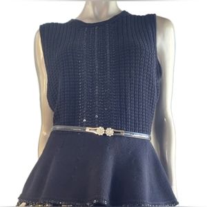 $1,600 NEW OSCAR DE LA RENTA VIRGIN WOOL BLACK BEAD KNIT RUNWAY BLOUSE US L